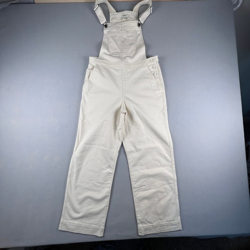 Denim Overalls Womens Medium Cream Wide Leg Cotton Stretch Boho Casual UpWest